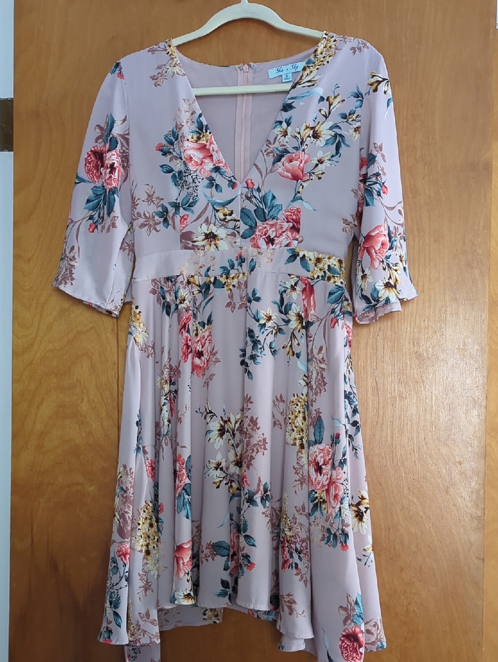 She + Sky Mauve Floral V-Neck Dress